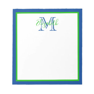 Bloc De Notas Monograma azul y verde de la marina de adormidera