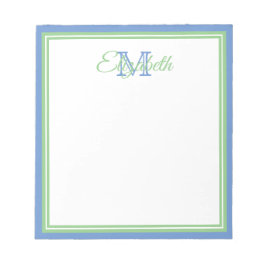 Bloc De Notas Monograma Azul y Verde Salvia Preppy