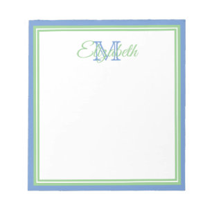 Bloc De Notas Monograma Azul y Verde Salvia Preppy