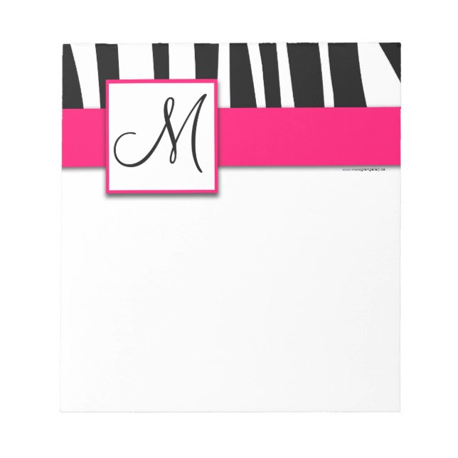 Bloc De Notas Monograma Bandas de cebra negra Notepad rosado cal (Frente)