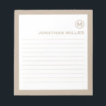 Bloc De Notas Monograma blanco amarillo lineal profesional<br><div class="desc">Un cuaderno profesional de diseño minimalista en una paleta de colores beige y blanco. Personalizado monograma inicial y nombre sobre un simple fondo blanco, enmarcado por un borde beige. Personalice el uso de los campos proporcionados o utilice el botón "mensaje" para ponerse en contacto con el diseñador para obtener ayuda....</div>
