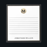 Bloc De Notas Monograma blanco dorado negro<br><div class="desc">Mantén tus notas organizadas y elegantes con este bloc de notas personalizado con un elegante monograma inicial en blanco y negro y dorado. Con muchas páginas alineadas, este bloc de notas es perfecto para anotar ideas, tomar notas o hacer listas de tareas pendientes. La tipografía clásica de bloques y el...</div>