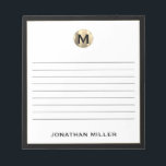Bloc De Notas Monograma blanco dorado negro<br><div class="desc">Mantén tus notas organizadas y elegantes con este bloc de notas personalizado con un elegante monograma inicial en blanco y negro y dorado. Con muchas páginas alineadas, este bloc de notas es perfecto para anotar ideas, tomar notas o hacer listas de tareas pendientes. La tipografía clásica de bloques y el...</div>