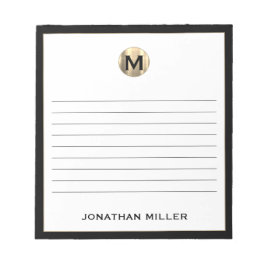 Bloc De Notas Monograma blanco dorado negro