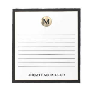 Bloc De Notas Monograma blanco dorado negro