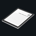 Bloc De Notas Monograma blanco negro con líneas profesionales<br><div class="desc">Un cuaderno profesional con un diseño minimalista en una paleta de colores blanco y negro. Personalizado monograma inicial y nombre en un fondo blanco simple, enmarcado por un borde negro. Personalice el uso de los campos proporcionados o utilice el botón "mensaje" para ponerse en contacto con el diseñador para obtener...</div>