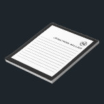 Bloc De Notas Monograma blanco negro con líneas profesionales<br><div class="desc">Un cuaderno profesional con un diseño minimalista en una paleta de colores blanco y negro. Personalizado monograma inicial y nombre en un fondo blanco simple, enmarcado por un borde negro. Personalice el uso de los campos proporcionados o utilice el botón "mensaje" para ponerse en contacto con el diseñador para obtener...</div>