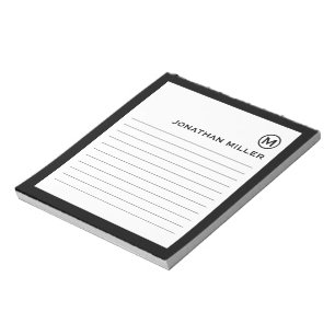 Bloc De Notas Monograma blanco negro con líneas profesionales