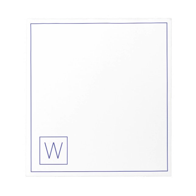 Bloc De Notas Monograma blanco y azul de la marina simple (Frente)
