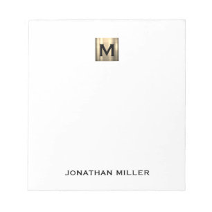 Bloc De Notas Monograma blanco y oro personalizado