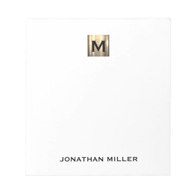 Bloc De Notas Monograma blanco y oro personalizado (Frente)