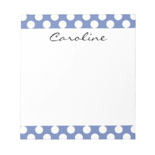 Bloc De Notas Monograma Blue White Trendy Fun Polka Dot Pattern