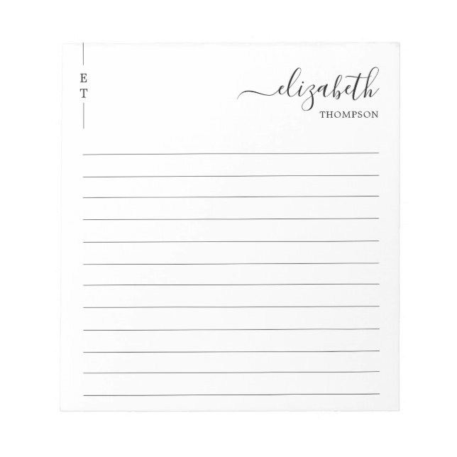 Bloc De Notas Monograma clásico blanco y negro simple (Frente)