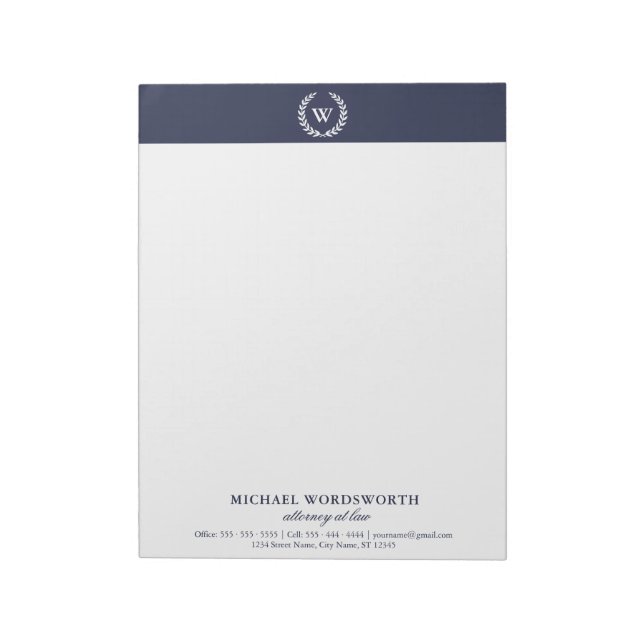 Bloc De Notas Monograma Clásico Elegante Profesional A4 Notepad (Lado Izquierdo)