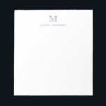 Bloc De Notas Monograma clásico moderno simple morado inicial<br><div class="desc">El diseño presenta un monograma inicial personalizado y un nombre en una fuente tipográfica simple y moderna.</div>