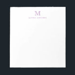 Bloc De Notas Monograma clásico moderno simple morado inicial<br><div class="desc">El diseño presenta un monograma inicial personalizado y un nombre en una fuente tipográfica simple y moderna.</div>