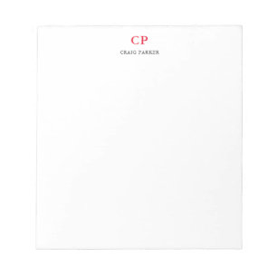Bloc De Notas Monograma Clásico Profesional Liso Rojo Blanco