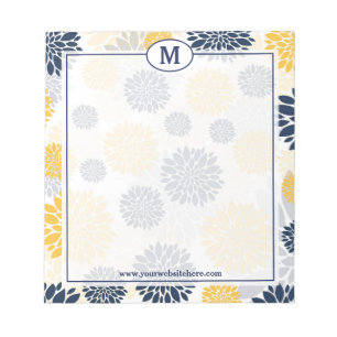 Bloc De Notas Monograma con Estampado Floral Azul Marino y Dorad
