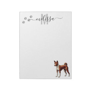Bloc De Notas Monograma de acuarela Basenji personalizado
