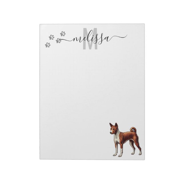 Bloc De Notas Monograma de acuarela Basenji personalizado (Lado Izquierdo)