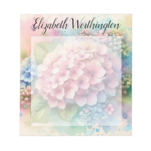 Bloc De Notas Monograma de acuarela floral hortensia rosa