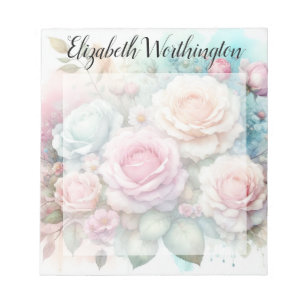 Bloc De Notas Monograma de acuarela floral rosas rosadas flores