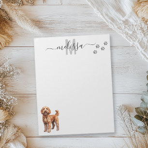 Bloc De Notas Monograma de acuarela Goldendoodle personalizado
