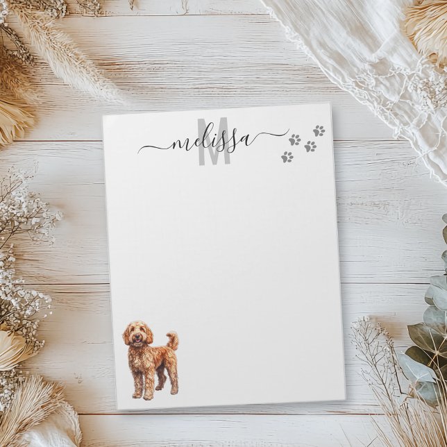 Bloc De Notas Monograma de acuarela Goldendoodle personalizado (Subido por el creador)