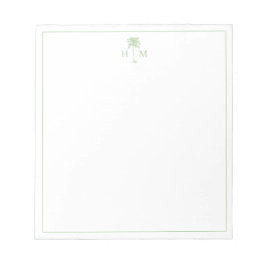 Bloc De Notas Monograma de árbol de palma verde y blanca