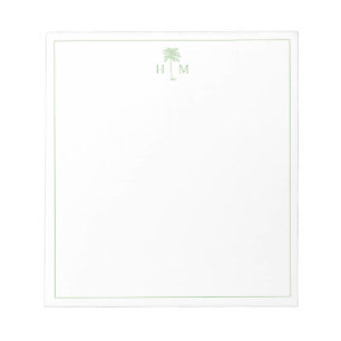 Bloc De Notas Monograma de árbol de palma verde y blanca