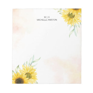 Bloc De Notas Monograma de color amarillo girasol Minimalista