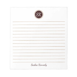 Bloc De Notas Monograma de color marrón chocolate simplemente el