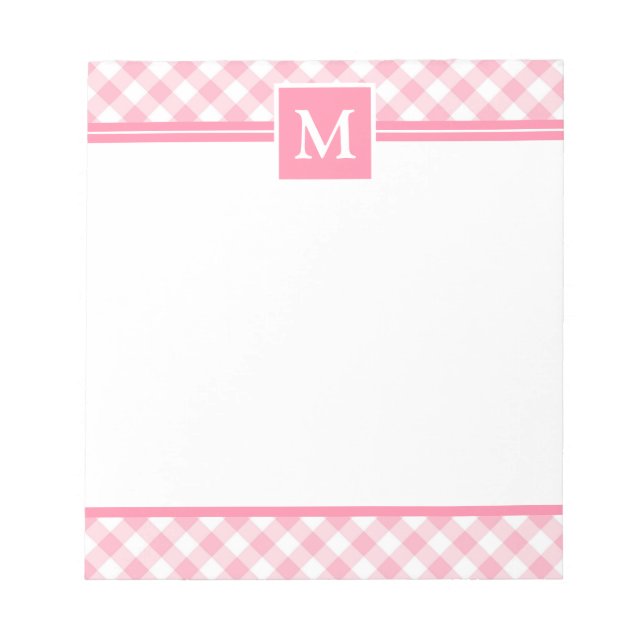 Bloc De Notas Monograma de cuadro de gingham rosa bebé (Frente)