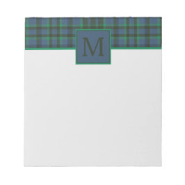 Bloc De Notas Monograma de Cuadro Verde y Azul Elegante