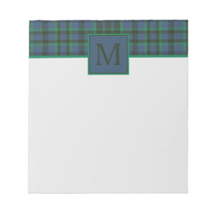 Bloc De Notas Monograma de Cuadro Verde y Azul Elegante