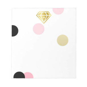 Bloc De Notas Monograma de diamante dorado y confetán rosado gra
