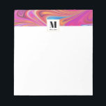 Bloc De Notas Monograma de diseño de Swirls Groovy Naranja rosa<br><div class="desc">Un cuaderno con un diseño psicodélico trippy. Rosa,  naranja y toques azules girando por todos lados. Vibra hippie retro.</div>