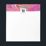 Bloc De Notas Monograma de diseño de Swirls Groovy Naranja rosa<br><div class="desc">Un cuaderno con un diseño psicodélico trippy. Rosa,  naranja y toques azules girando por todos lados. Vibra hippie retro.</div>