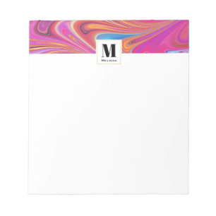 Bloc De Notas Monograma de diseño de Swirls Groovy Naranja rosa
