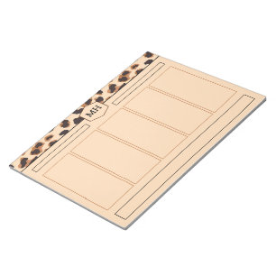 Bloc De Notas Monograma de estampado de leopardo moderno marrón