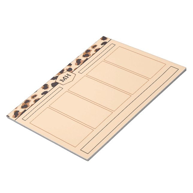 Bloc De Notas Monograma de estampado de leopardo moderno marrón  (Lado Derecho)