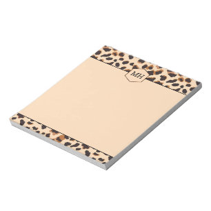 Bloc De Notas Monograma de estampado de leopardo moderno marrón 