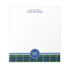 Bloc De Notas Monograma de Ferguson Clan Green y Blue Tartán