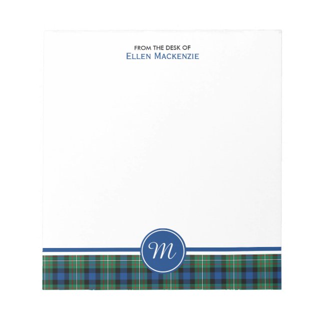 Bloc De Notas Monograma de Ferguson Clan Green y Blue Tartán (Frente)
