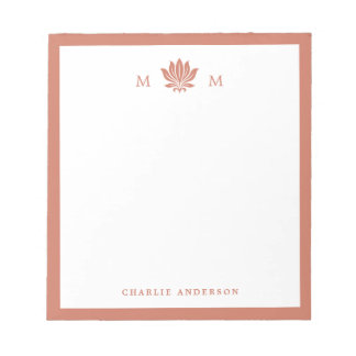 Bloc De Notas Monograma de Flor de Loto Marrón Terracota