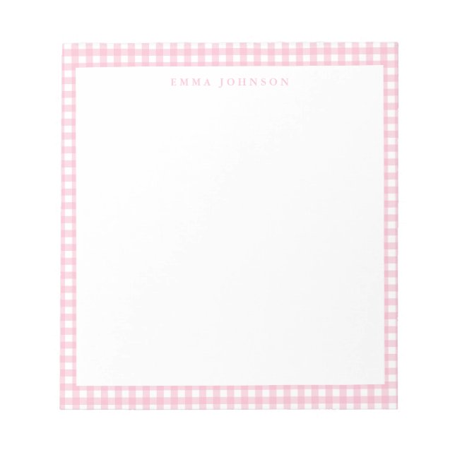 Bloc De Notas Monograma de Gingham Rosa Minimalista (Frente)