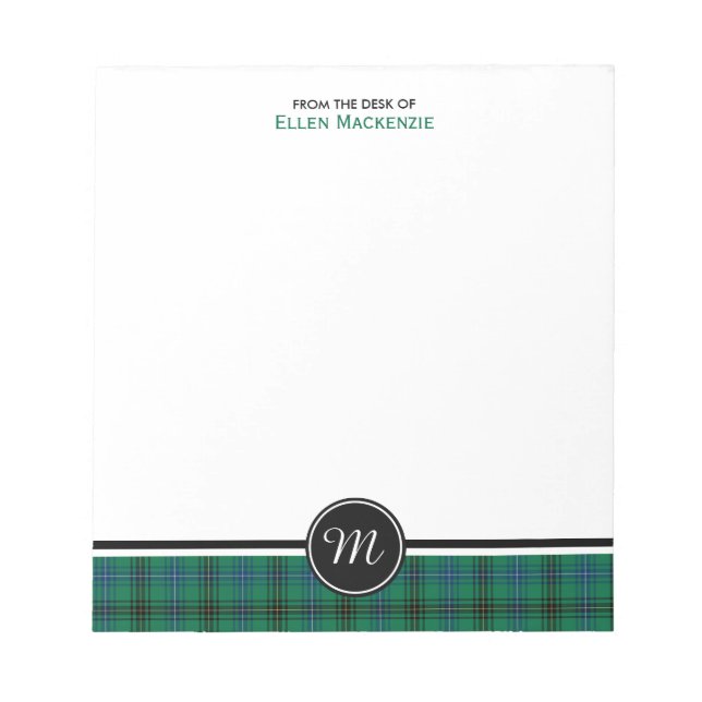 Bloc De Notas Monograma de Henderson Clan Green y Blue Tartan (Frente)