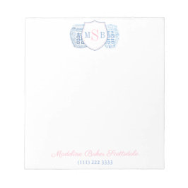 Bloc De Notas Monograma De Jar De Ginger Azul Y Rosa Abuelo