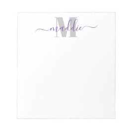 Bloc De Notas Monograma de letra script femenino de moda, morado