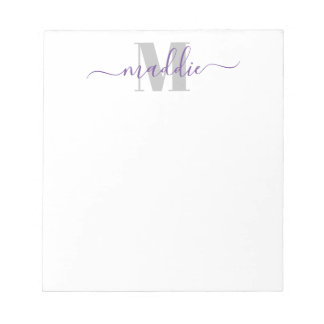 Bloc De Notas Monograma de letra script femenino de moda, morado